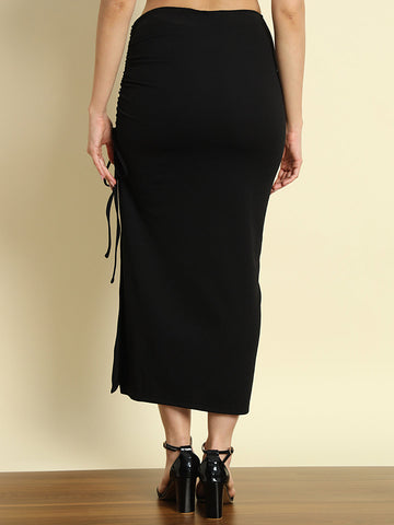 Black Drawstring Side Slit Skirt