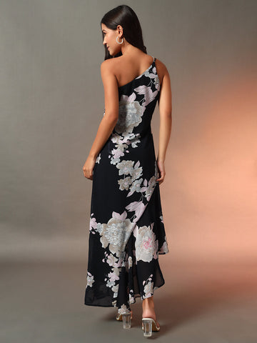 Black Printed Padded Cocktail Dress