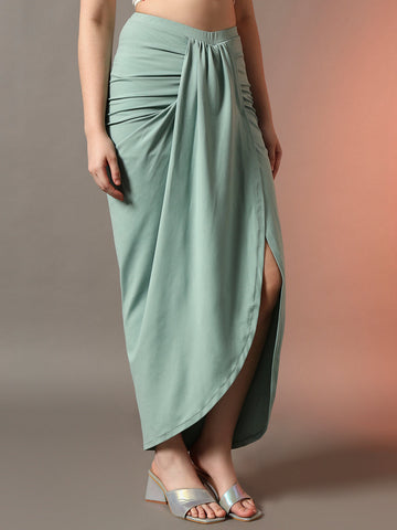 Green Drape Stretch Skirt for Women