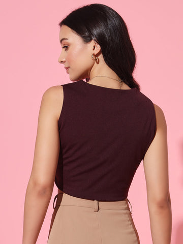 Purple V-Neck Woven Waistcoat