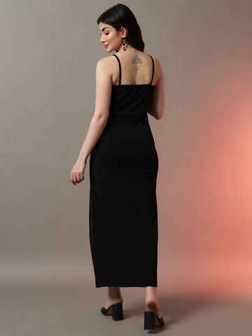 Black Slit Sleeveless Bodycon Midi Dress