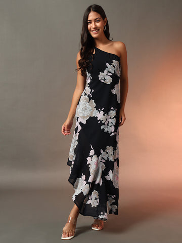 Black Printed Padded Cocktail Dress