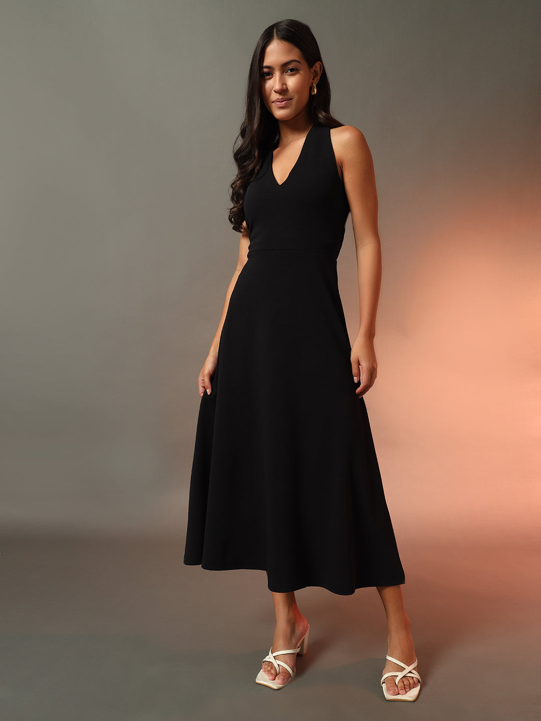 green emerald velvet dress Shop White Halter Neck Fit And Flare Dress - for Women | OUTZIDR main image 0