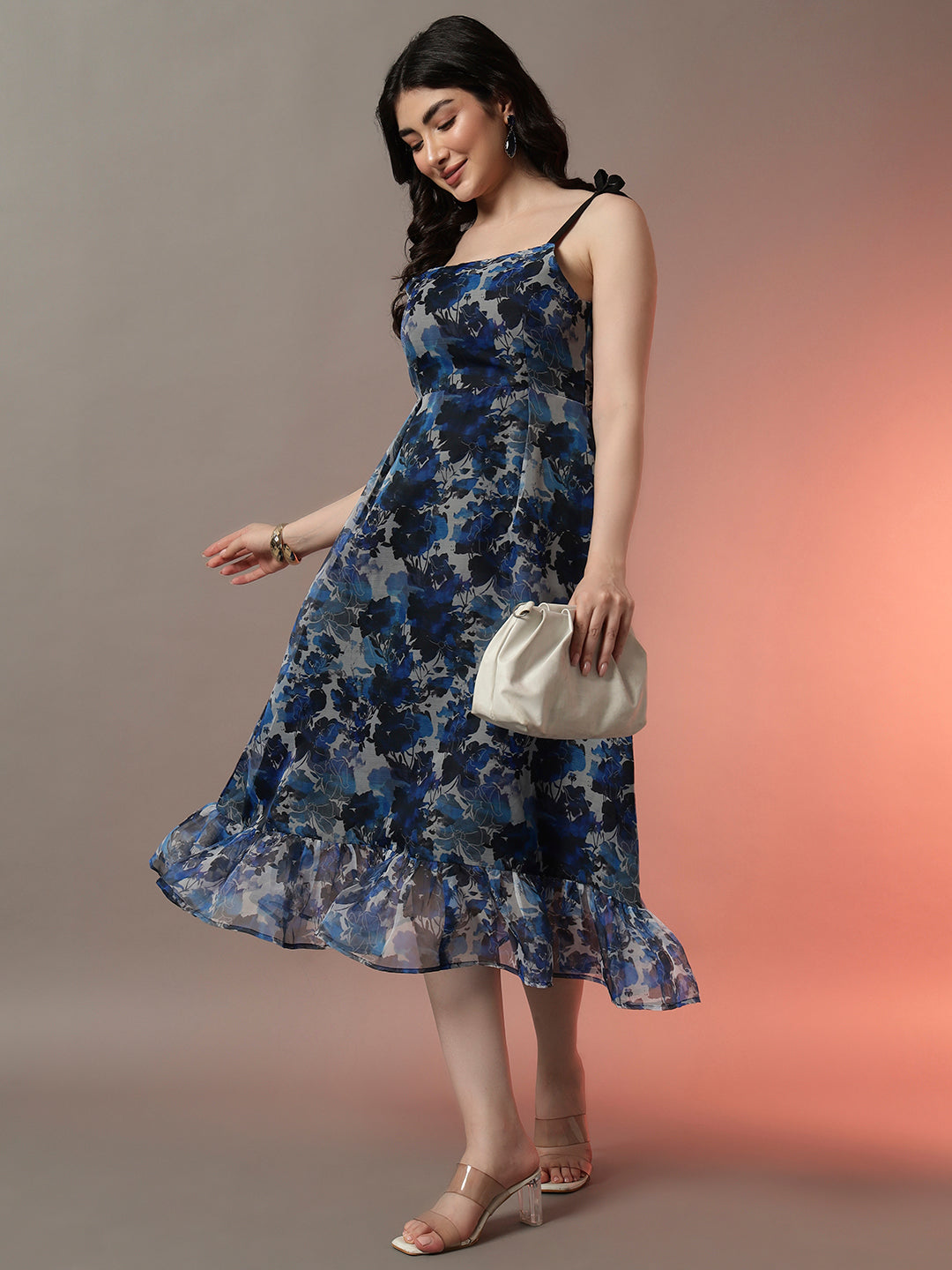 Tie-Up Organza Midi Overlay Dress