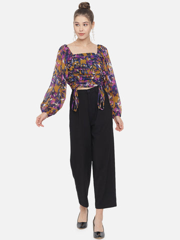 Abstract Print Ruching Top