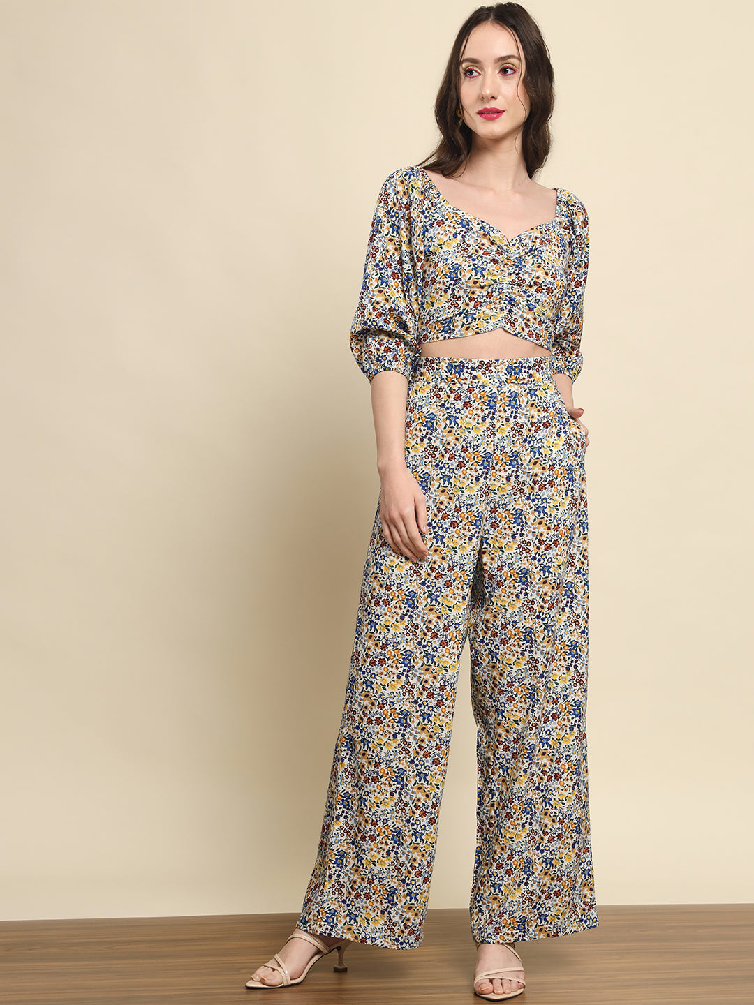 multi colored floral printed co-ord set