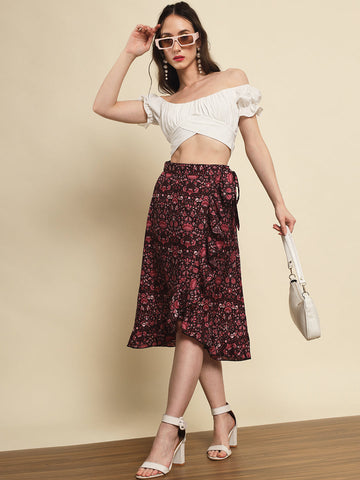 Multi Printed Wrap-around Skirt