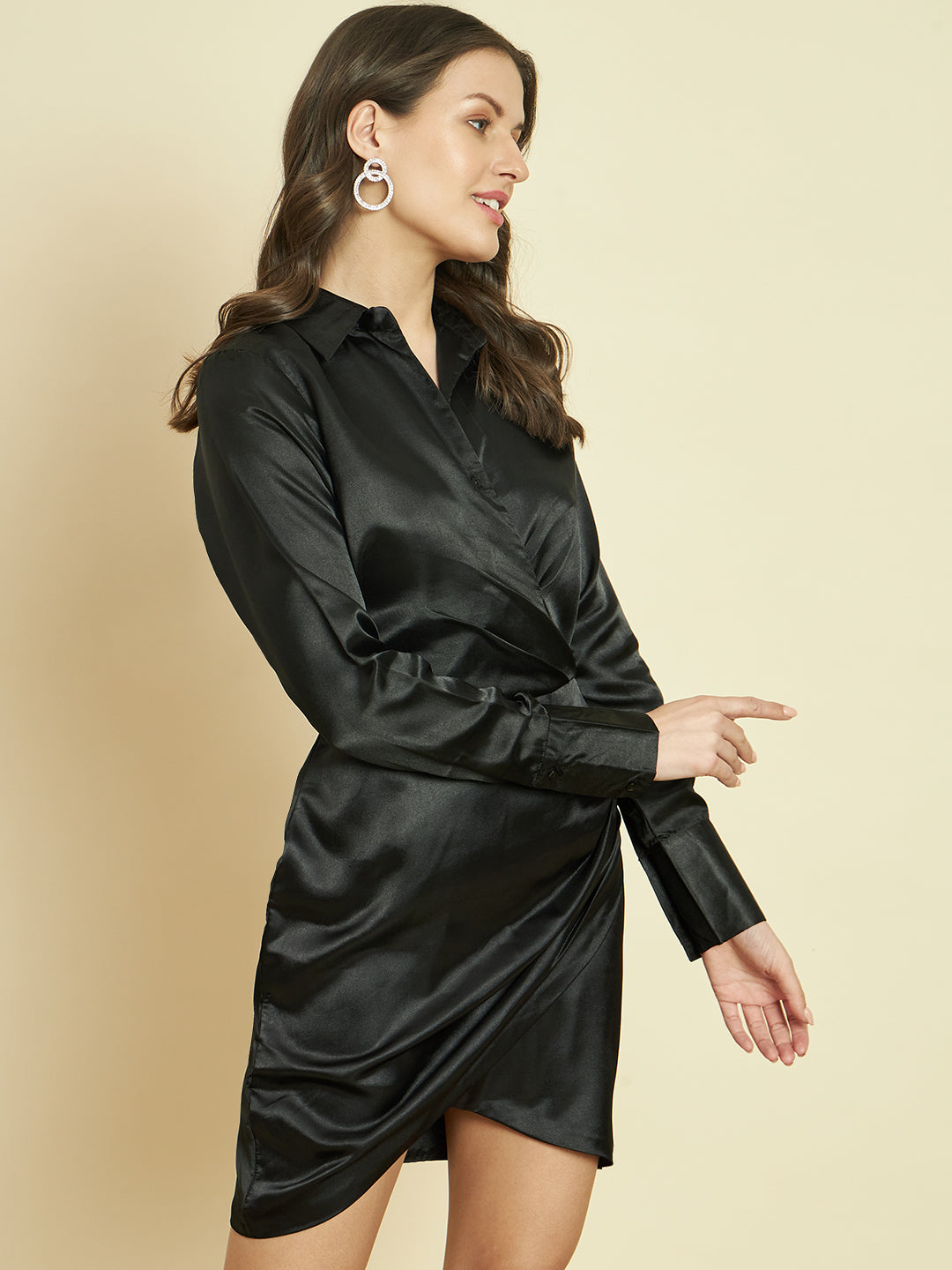 Black Satin Wrap Around Dress