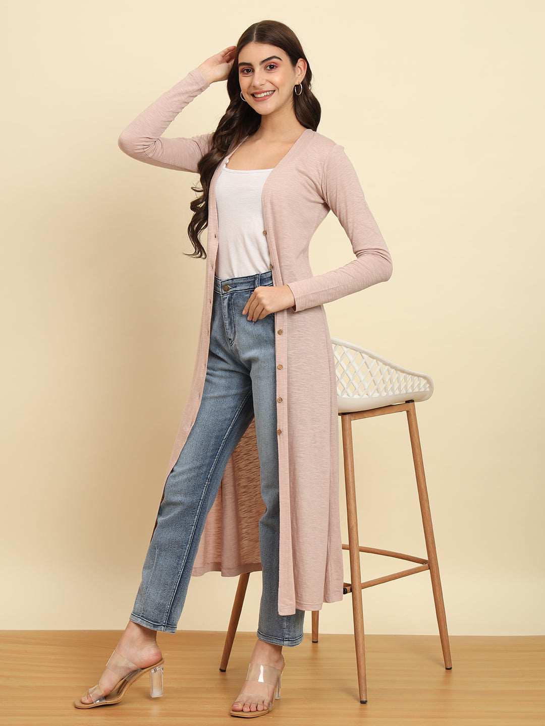 Long Shrug With Crop Top And Jeans Party Wear Jean Top With Shrug
