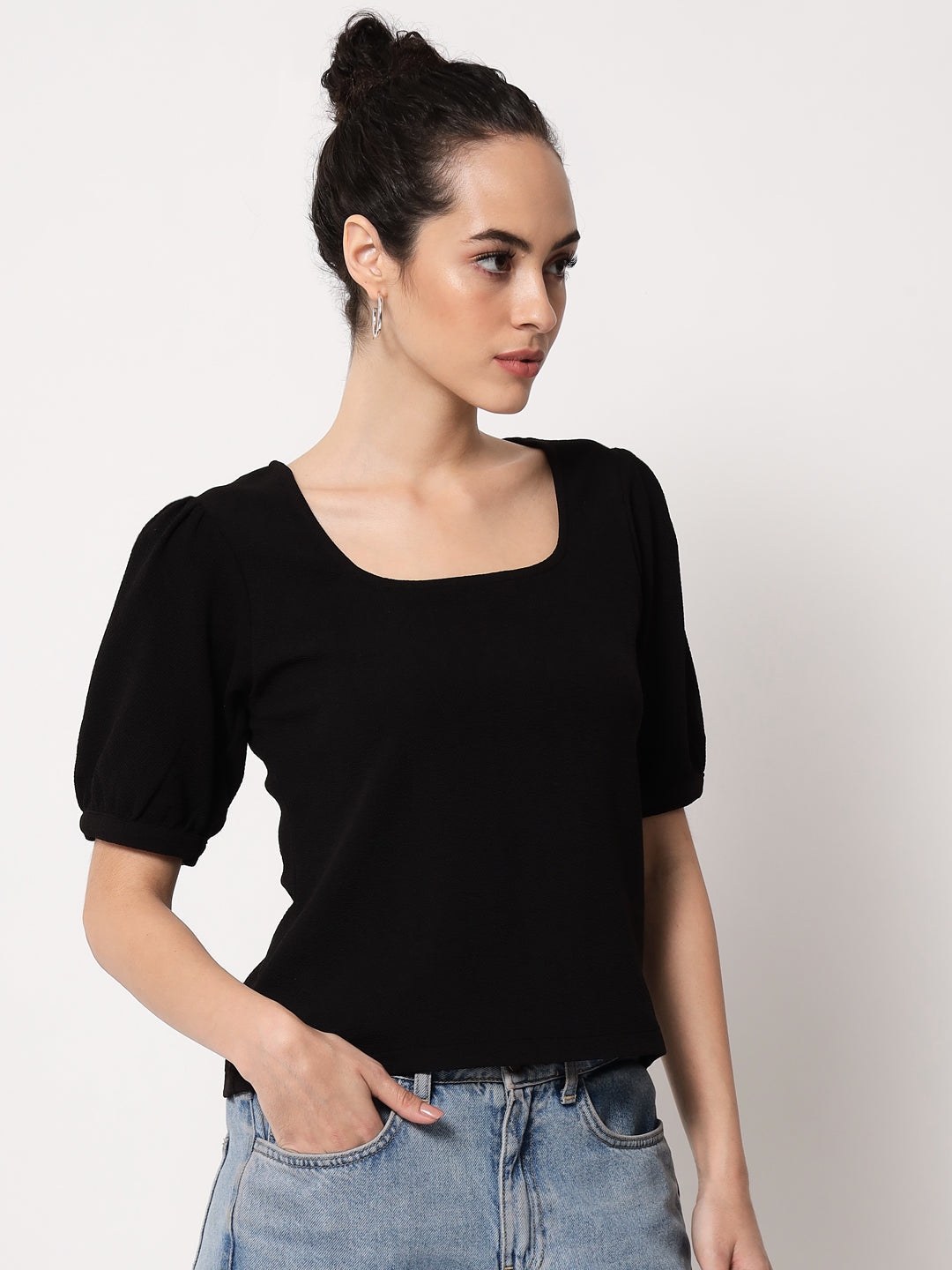 Black Puff Sleeve Top