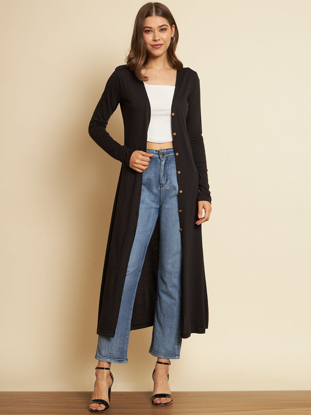 Black Solid Long Shrug