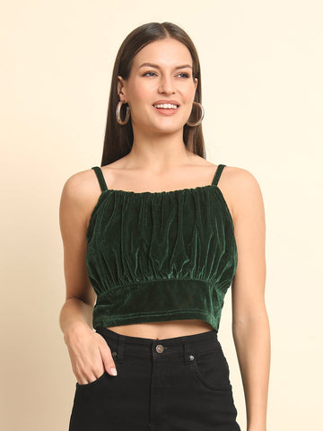 Green Velvet Crop Top