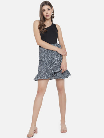 Abstract Print Grey Skirt