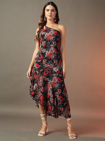 A printed cocktail dress with inbuilt padding — the safest answer to a cocktail dress code