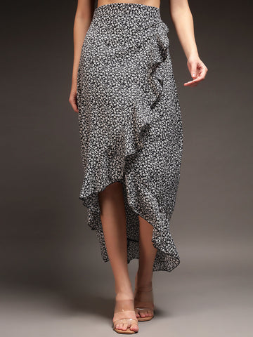A black wrap-around tie-up midi skirt, the most versatile version of the shape