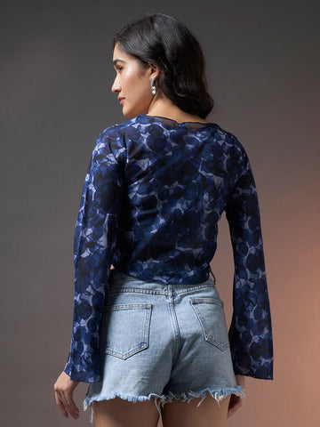 Front Tie-Up Crop Shrug - Navy