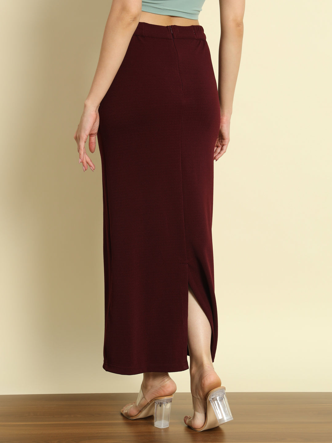 Straight Fit Slit Skirt - Wine