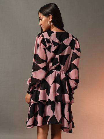 Abstract Print Overlap Dress