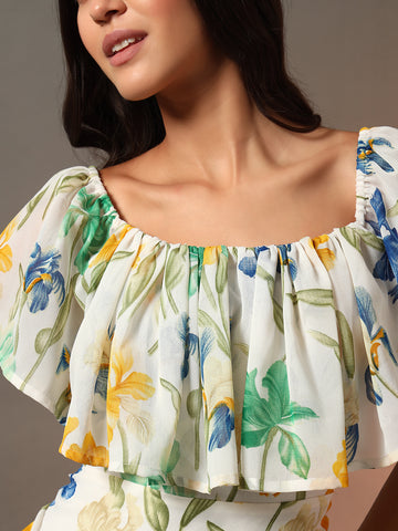 Printed Off Shoulder Dress - Multi 2