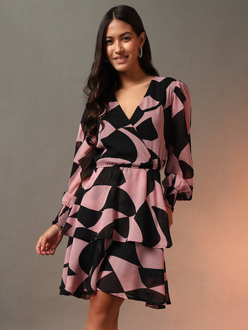 Abstract Print Overlap Dress