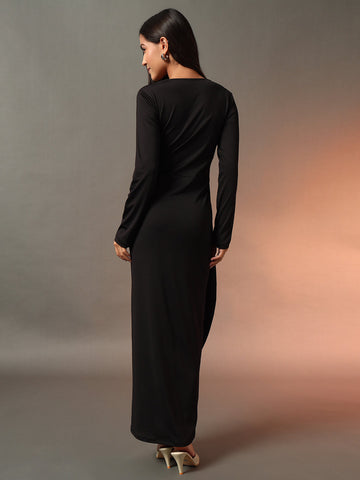 Square Neck Wrap Around Dress - Black