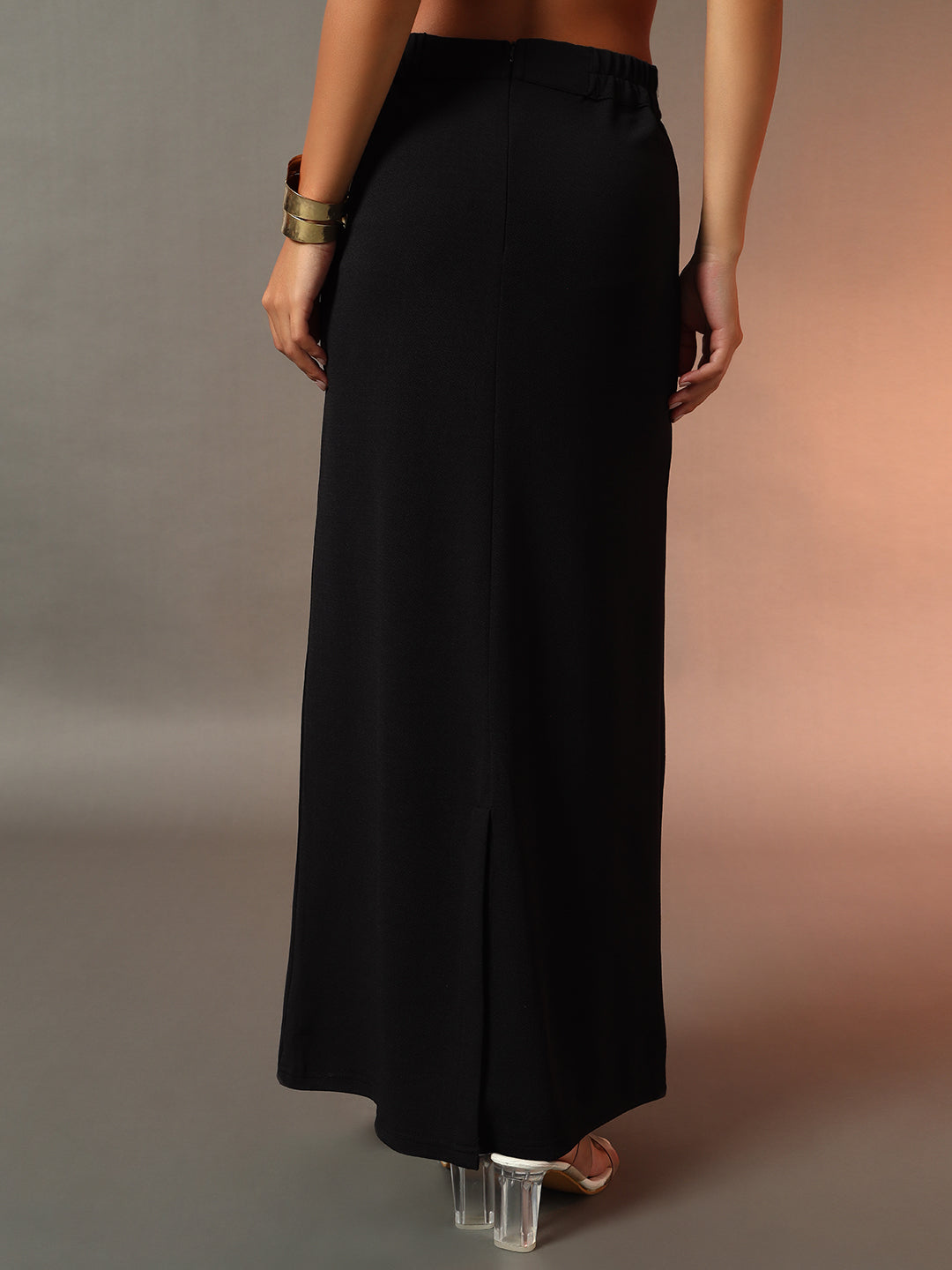 Straight Fit Slit Skirt - Black