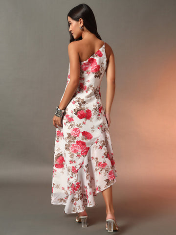 White Printed Padded Cocktail Dress