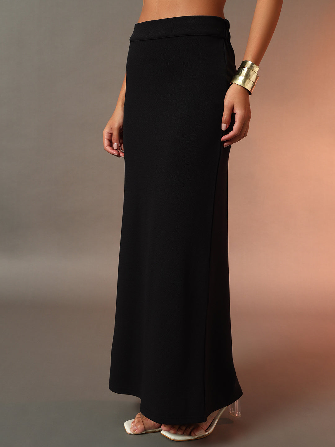 Straight Fit Slit Skirt - Black