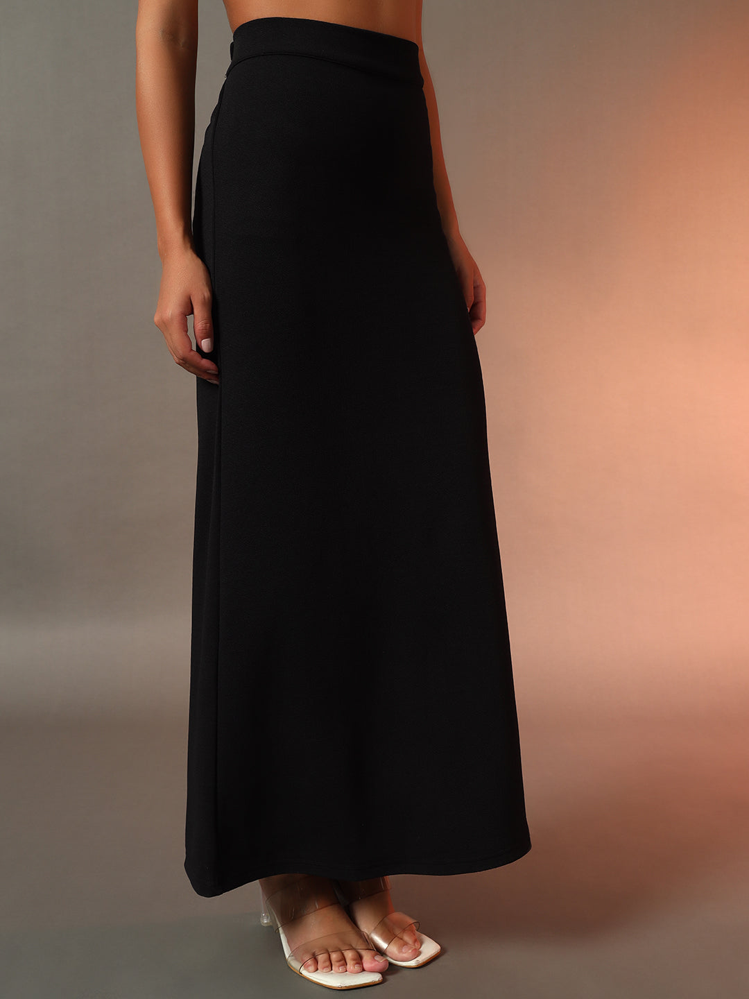 Straight Fit Slit Skirt - Black