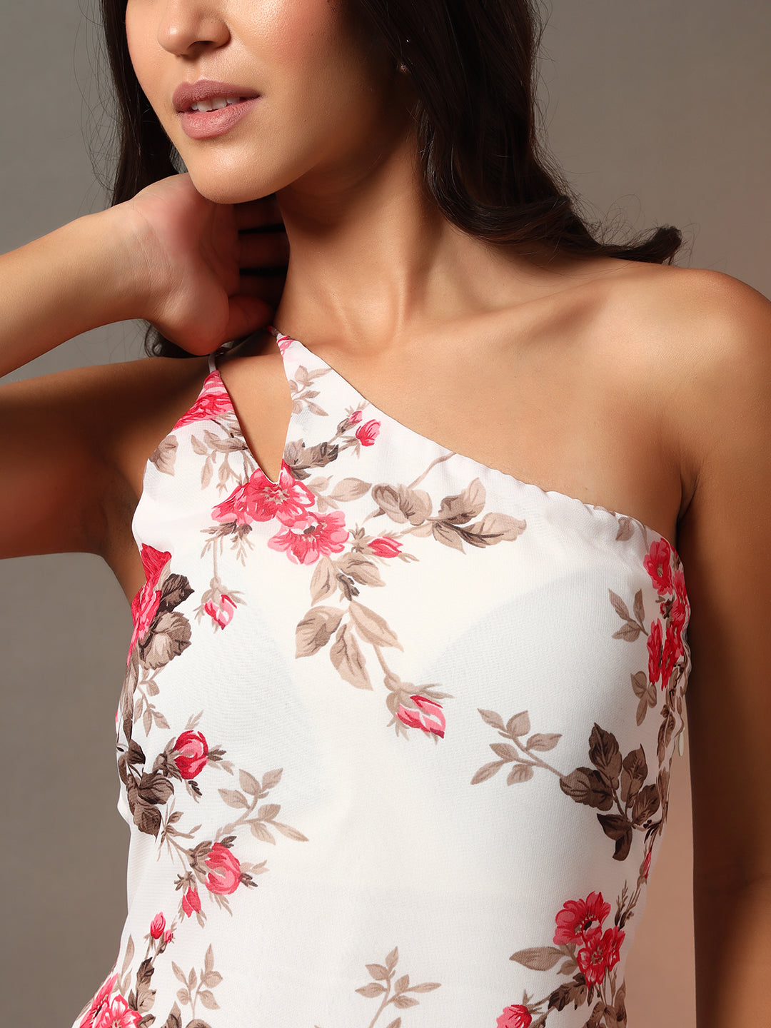 Printed Cocktail Dress with Inbuilt Padding - White