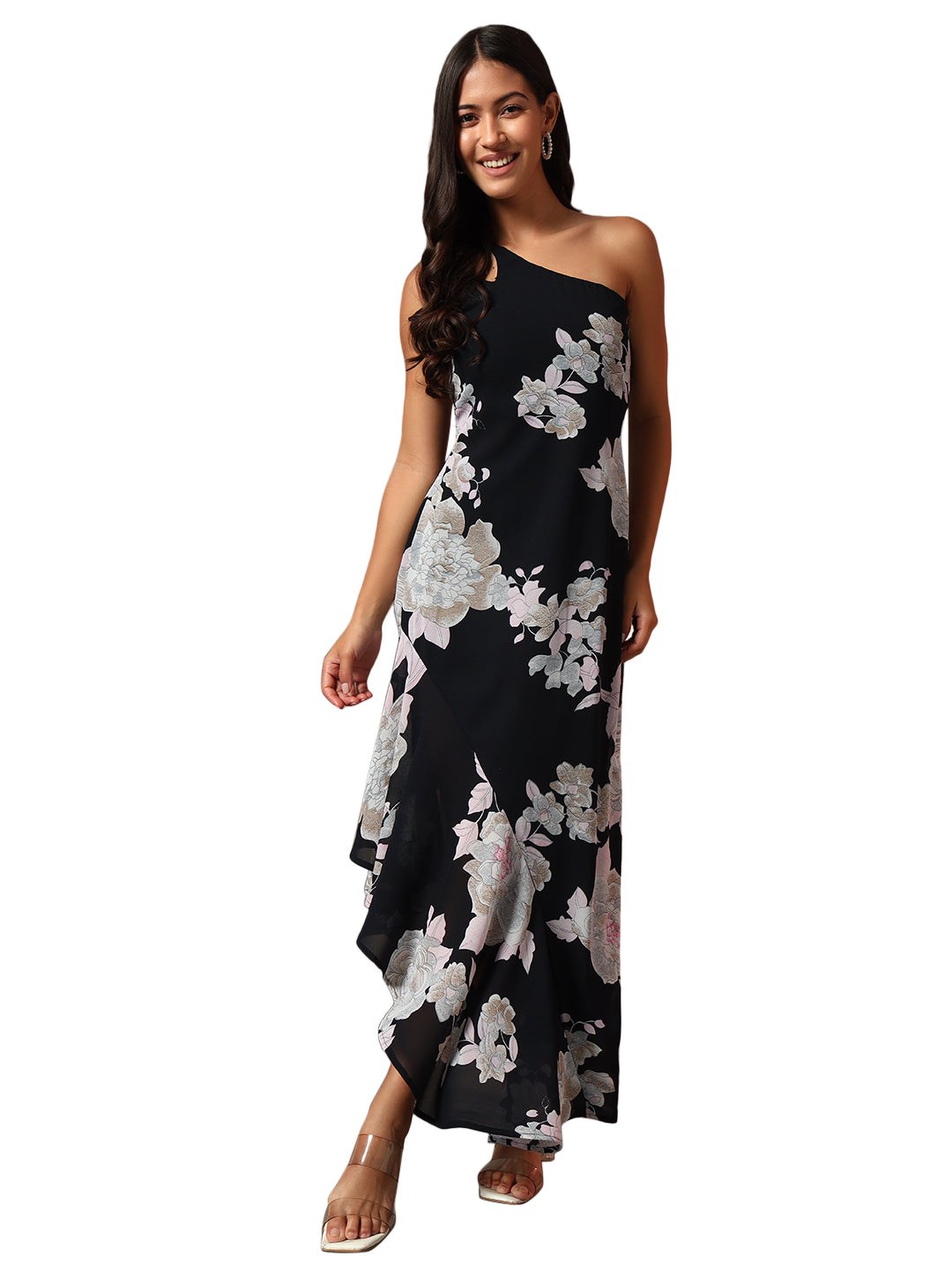 Black Printed Padded Cocktail Dress