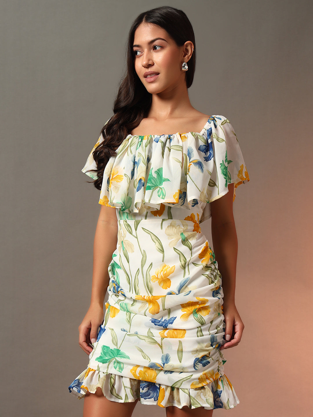 Printed Off Shoulder Dress - Multi 2