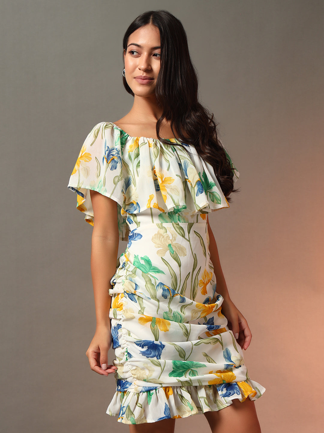 Printed Off Shoulder Dress - Multi 2