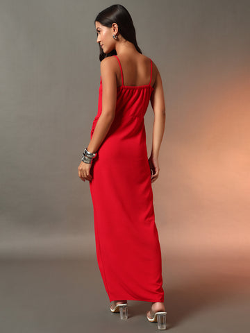 Split Thigh Maxi Dress - Red