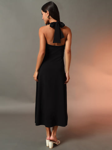 Halter Neck Fit & Flare Midi Dress