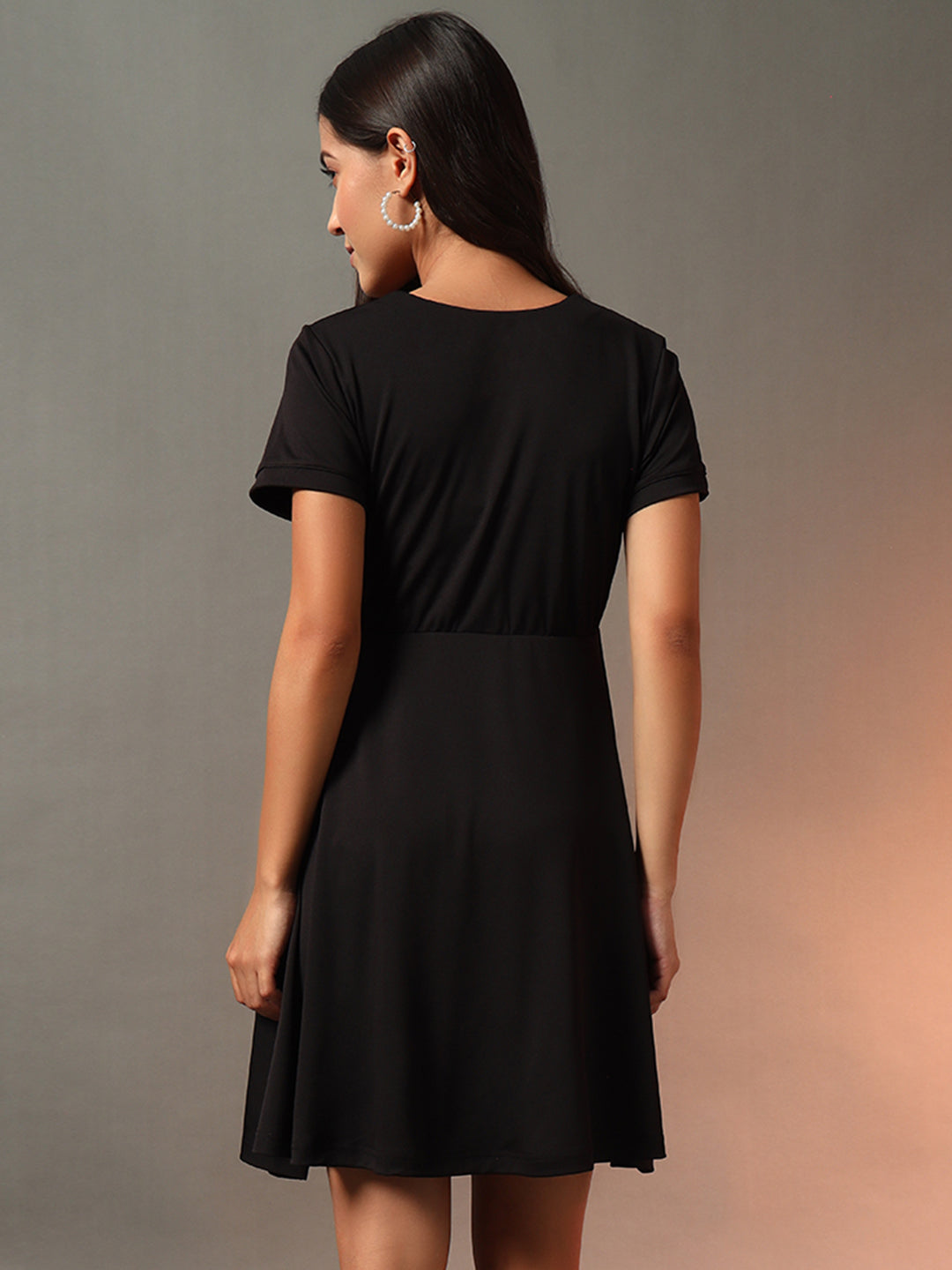 Square Neck Fit & Flare Dress - Black