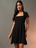 Square Neck Fit & Flare Dress - Black