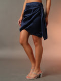 Satin Draped Skirt - Navy