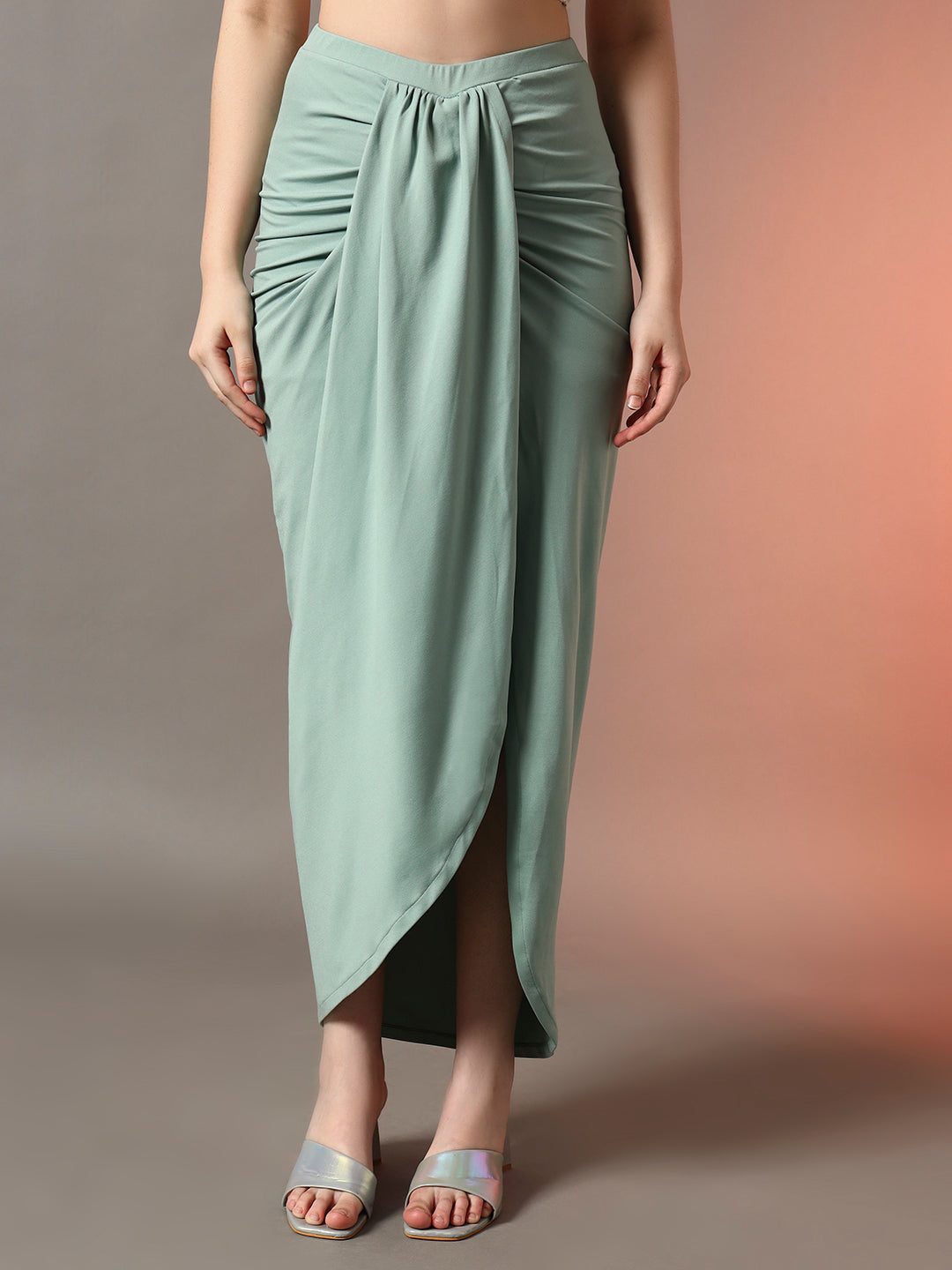 Green Drape Stretch Skirt for Women