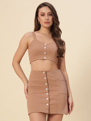 Beige Button Style Co - Ord Set 