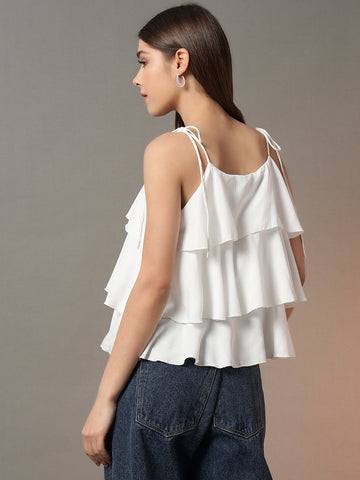 White Tie-Up Tiered Top