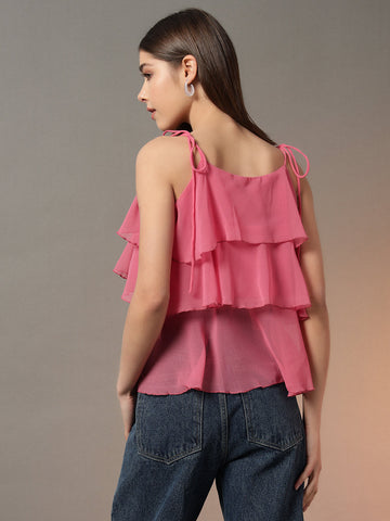 Pink Tie-Up Tiered Top