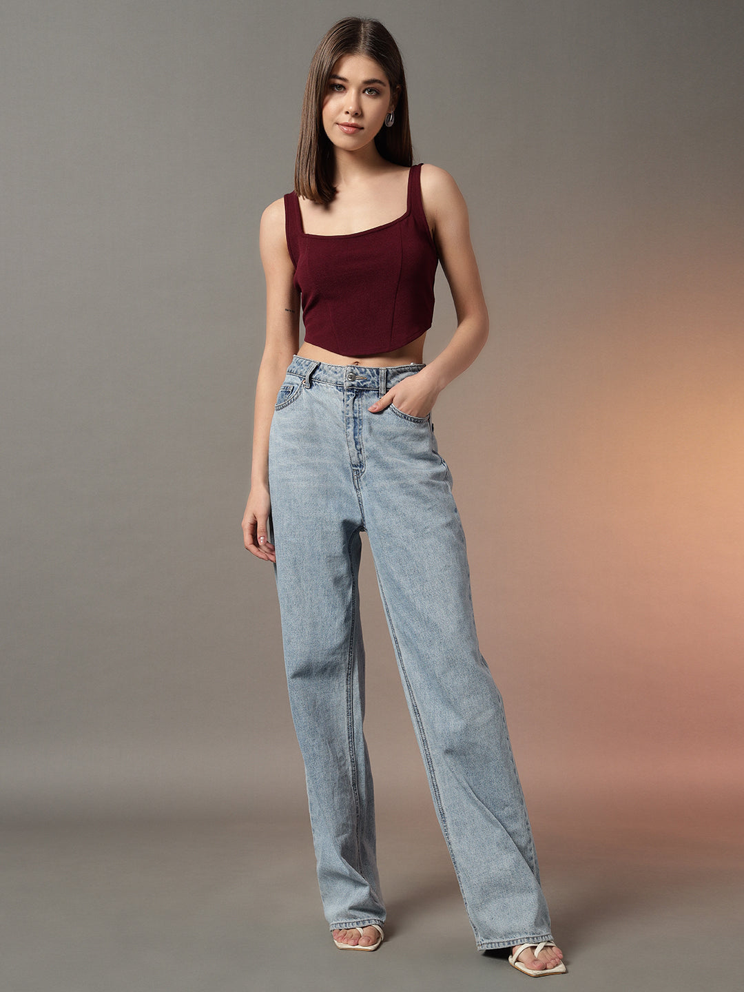 Corset Style Top - Burgundy