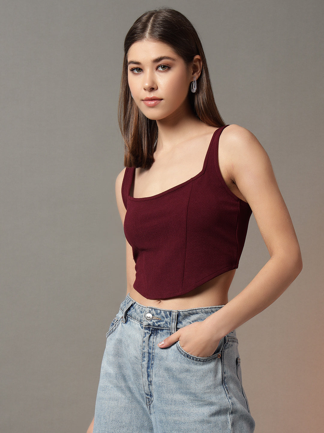 Corset Style Top - Burgundy