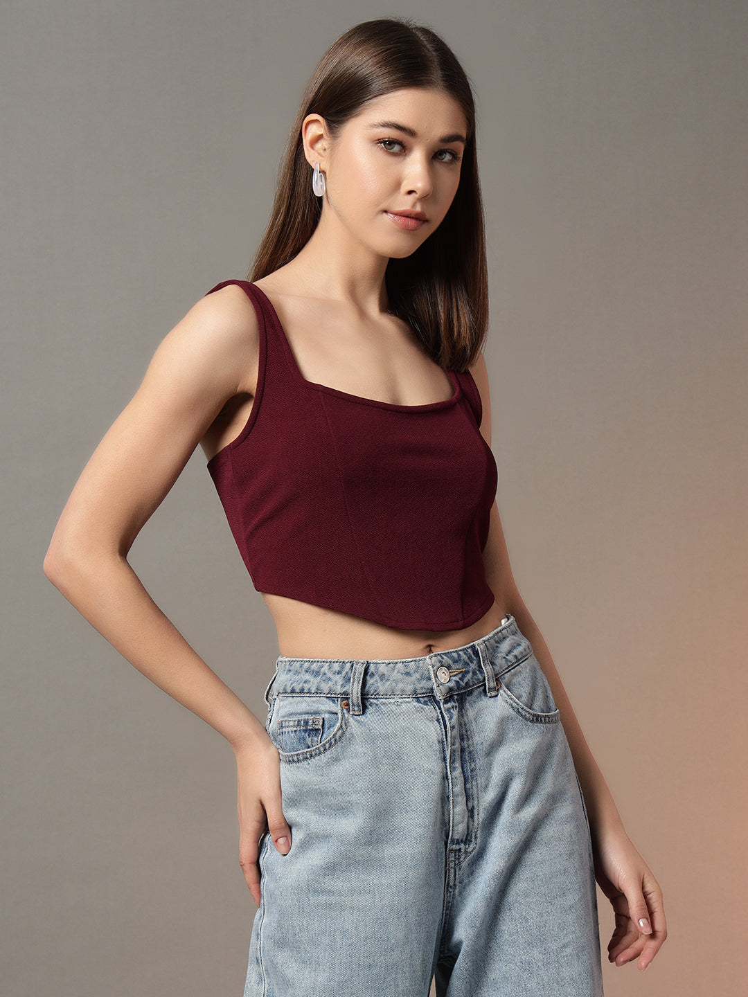 Corset Style Top - Burgundy