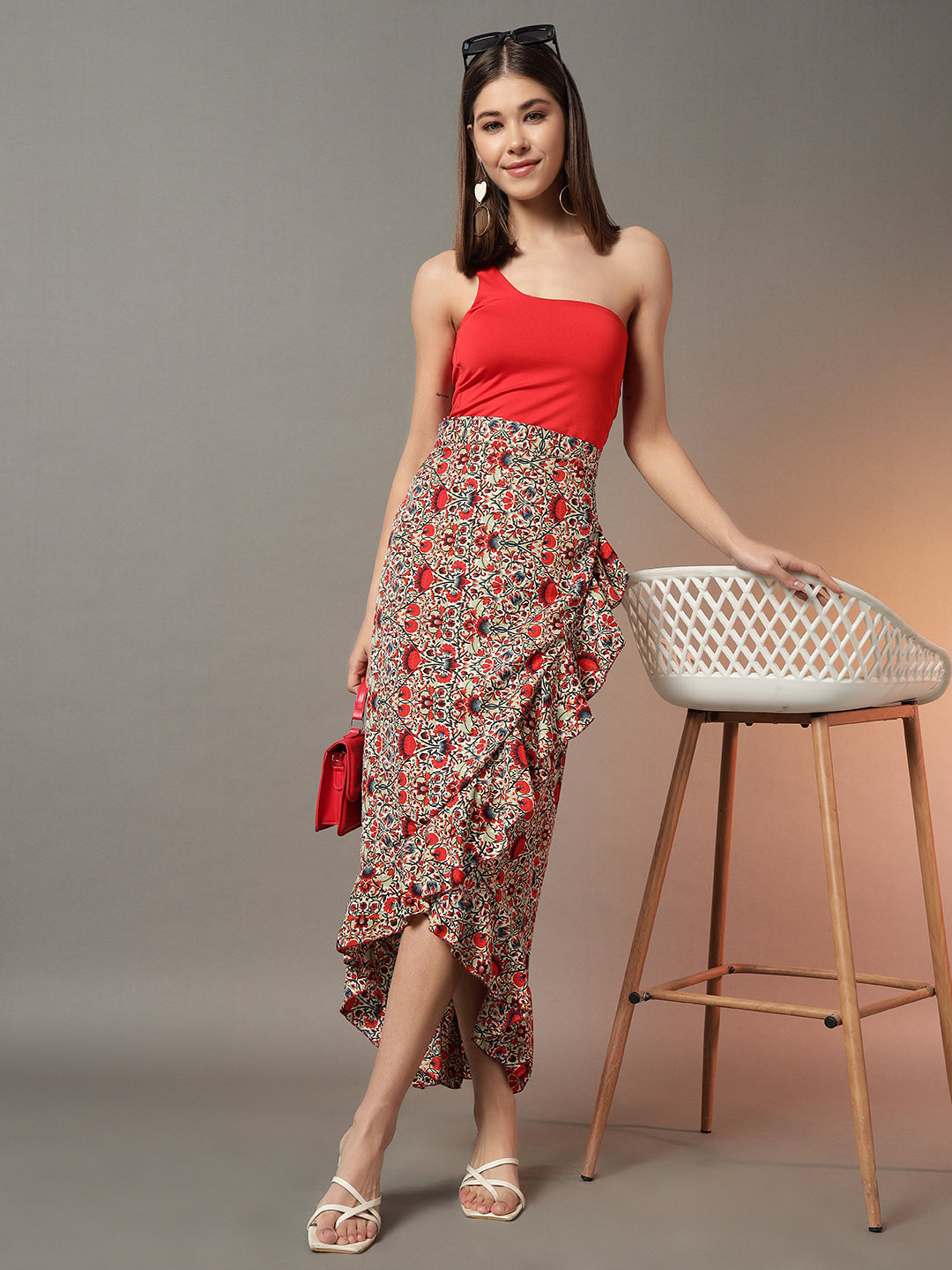 Wrap Around Tie-Up Skirt - Red