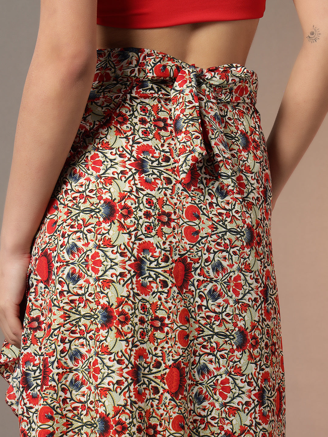 Wrap Around Tie-Up Skirt - Red