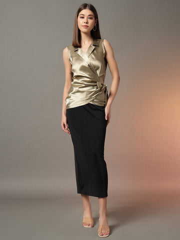 Shirt Style Wrap Around Top - Gold