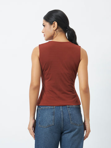 Wrap Button Detail Top - Rust