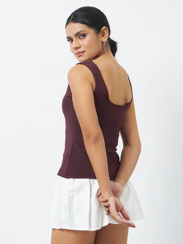 V Neck Deep Back Top - Burgundy